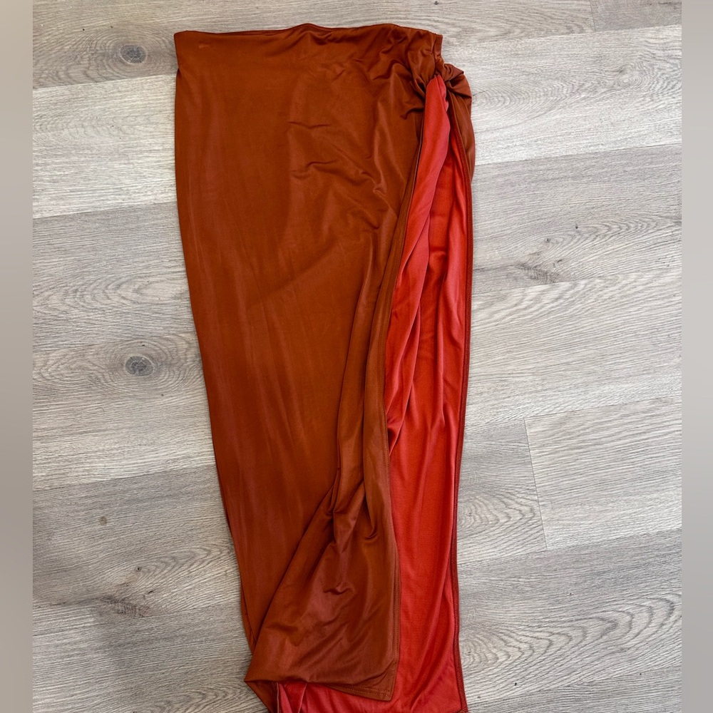 Terracotta Slinky Knot Side Midi Skirt